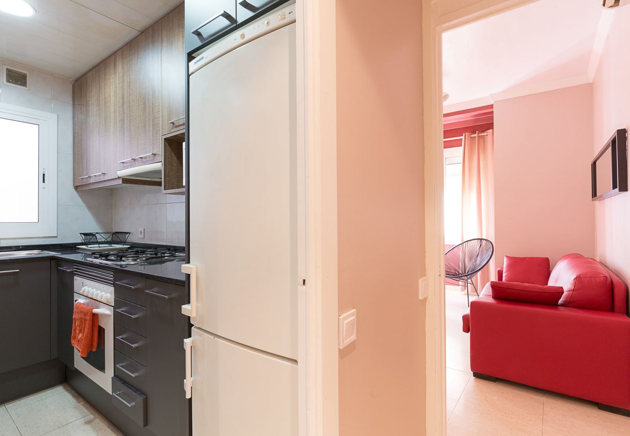 equipped kitchen in the Plaza España apartment in Barcelona